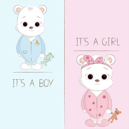 set of cute polar bears boy and girlのイラスト素材