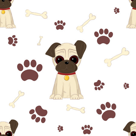 pattern with dog paws and boneのイラスト素材