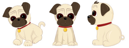 cute pug dog illustration setのイラスト素材