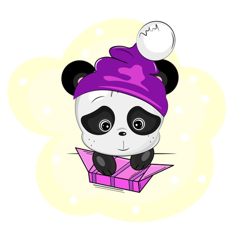 baby panda in a hat with candyのイラスト素材