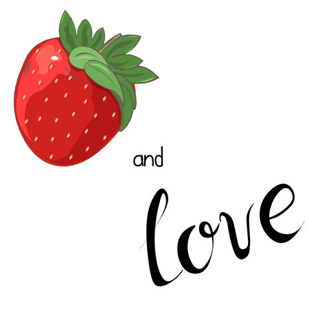 strawberry on a white with textのイラスト素材