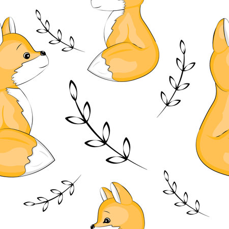 seamless pattern with foxes and plantsのイラスト素材