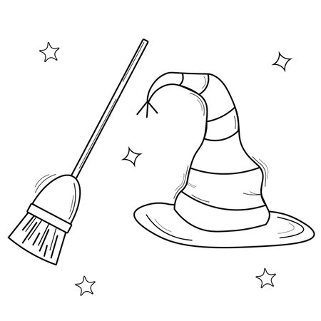 illustration of a hat and broomのイラスト素材