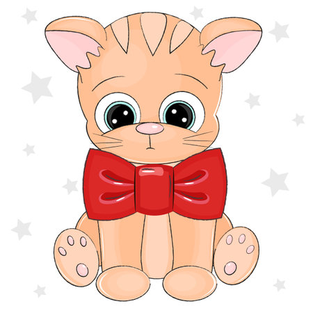 cute ginger kitten with red bowのイラスト素材