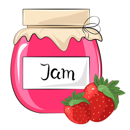 illustration of a jar of strawberry jamのイラスト素材
