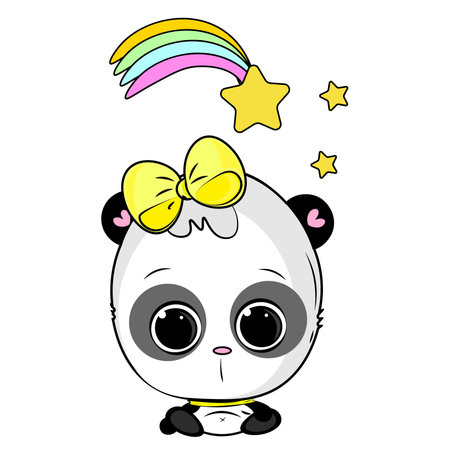 illustration of a cute panda with a bowのイラスト素材