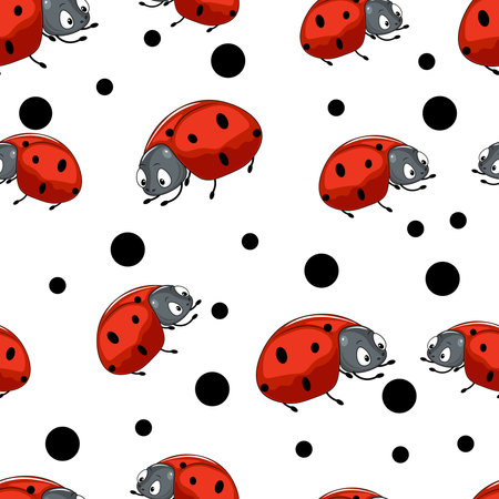 seamless pattern with ladybugs on white backgroundのイラスト素材