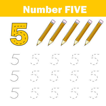 handwriting practice. Learning mathematics and numbers. Printable worksheet for kidsのイラスト素材