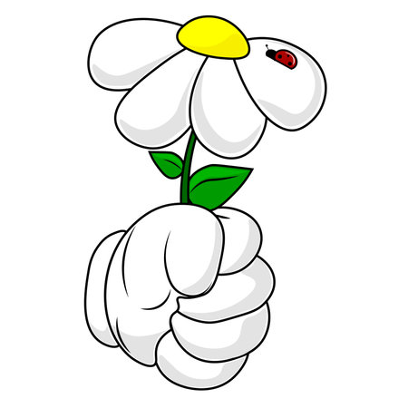 white flower in hand on white backgroundのイラスト素材