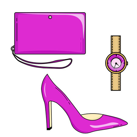 set of women's accessories on a white backgroundのイラスト素材