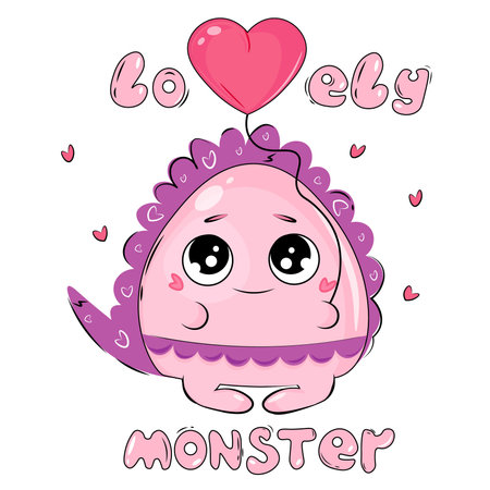 cute cartoon pink monster with heartのイラスト素材