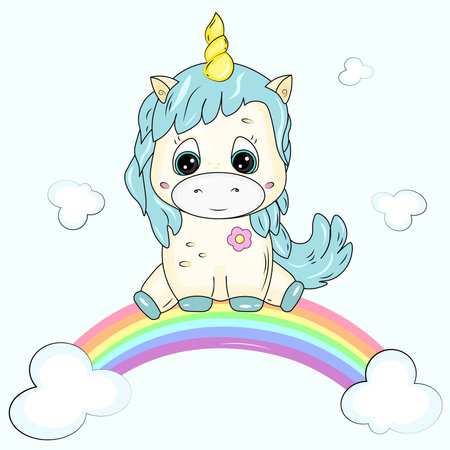 cute cartoon baby unicorn with rainbowのイラスト素材