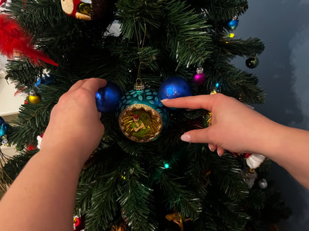 New Years decorations and toys. New Years atmosphere. Close up of Christmas background. Merry Christmas and Happy New Year. Christmas Concept.の写真素材