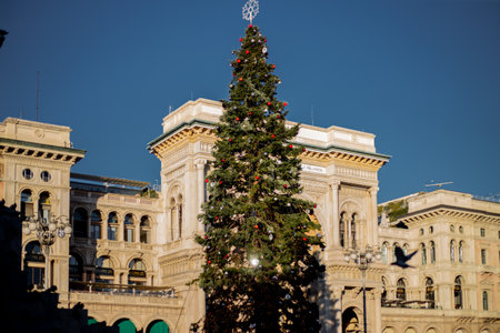 THE CHRISTMAS OF TREES. Piazza del Duomo. Christmas lights up the square of Milano. . High quality photoの写真素材