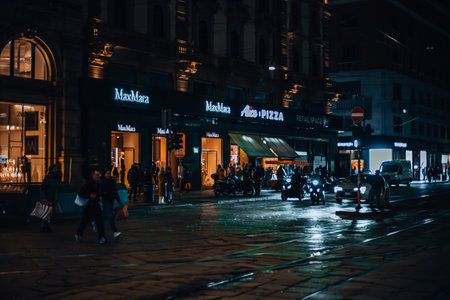 Milan, Italy 18.12.2023. Evening street city in the historical center of Milan. Typical Italian buildings and street view in Milan, the capital of Lombardのeditorial素材
