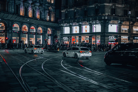 Milan, Italy 18.12.2023. Evening street city in the historical center of Milan. Typical Italian buildings and street view in Milan, the capital of Lombardのeditorial素材