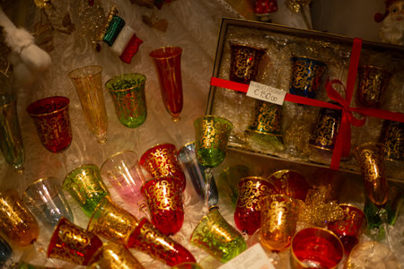 Christmas window displays on an evening street in Milan. Evening Street Monte Napoleone Famous Shopping Street. Milan, Italy 5.12.2023のeditorial素材