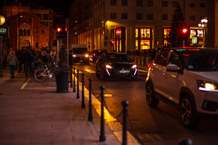 Milan, Italy 15.12.2023 San Babila area, Corso Monforte. Evening Milan on Christmas Eveのeditorial素材