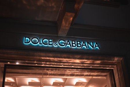 Dolce i Gabbana store at via Monte Napoleone street in Milan, Italy. One of the most luxurious areas in the city, with many famous shops. Luxury and fashion concept. Milan, Italy 2.12.2023のeditorial素材
