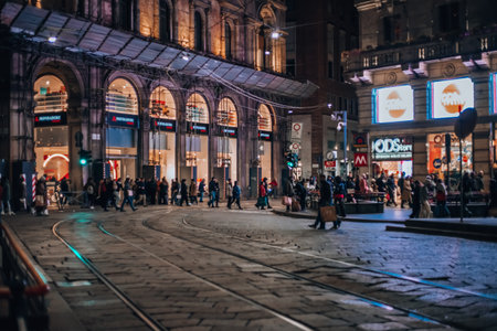 Milan, Italy 20.12.2023 Evening street in the center of Milan, Italyのeditorial素材