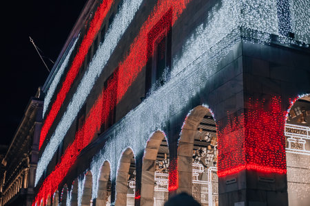 Milan city. Milan city center in the evening. Streets of Milan during Christmas. Italy, Milan 25.12.2023の写真素材
