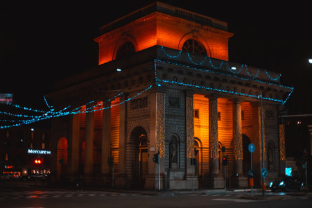 Street of Milan at night. Porta Venezia, Corso Buenos Aires, Milan, Italy 25.12.2023の写真素材