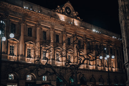 Milan city. Milan city center in the evening. Streets of Milan during Christmas. Italy, Milan 25.12.2023の写真素材