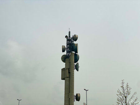 Telecommunication tower of 4G and 5G cellular. Macro Base Station. 5G radio network...