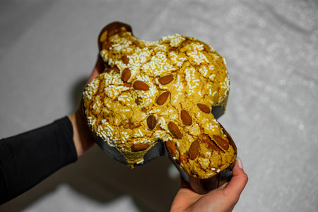 Traditional Italian desserts for Easter - Easter dove. Festive pastries with almonds and sugar...