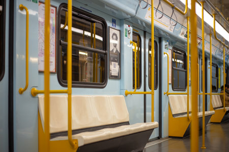Italy, Milan 10.04.2024: An empty train waits at the San Donato metro station in Milan. Public...