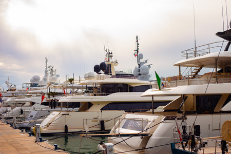 Liguria, Italy 20.04.2024 - Luxury yachts in the port of Genova.
