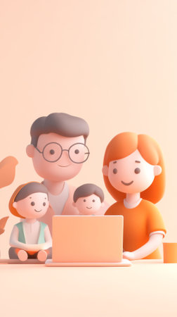 3d illustration of family using laptop computer. 3d rendering.の素材