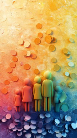 Family on abstract colorful background. 3D illustration. Elements of this image furnished by NASAの素材
