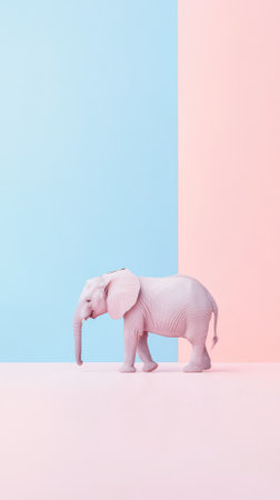 Pink and blue background with elephant figurines. Minimal creative concept.の素材