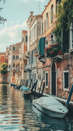 Beautiful view of canal and traditional architecture in Venice, Italy.の素材