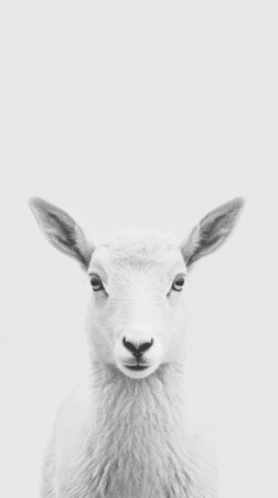 Portrait of a sheep on a white background. Monochrome.の素材