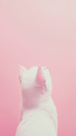 White cat on a pink background with space for text, tonedの素材