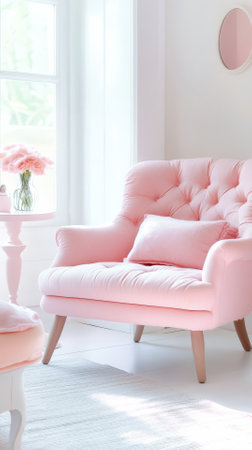 pink sofa in living room, interior design concept, stock photoの素材