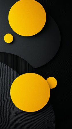 Abstract black and yellow background with circles. 3d render illustration.の素材