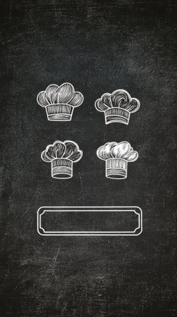 Chef's hat and menu icon on blackboard. Vector illustrationの素材