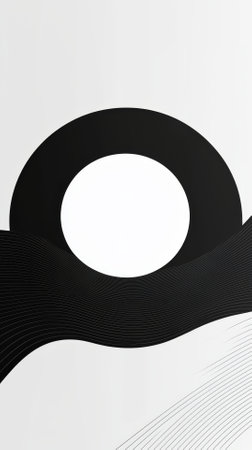 Abstract 3D Illustration of Black and White Curved Lines with White Circleの素材