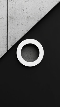 White circle on black and white background. Minimalism concept.の素材