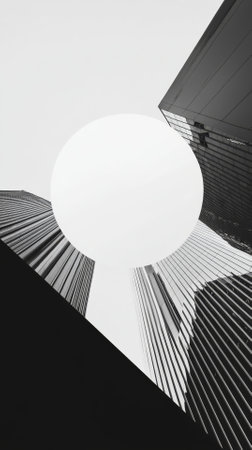 Modern office building skyscrapers in the city, black and whiteの素材