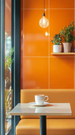 Coffee cup on table in coffee shop cafe, stock photoの素材