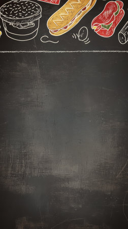 Chalkboard with food on it. Grunge background.の素材