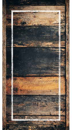 Vintage wooden background with white frame. Template for your design.の素材