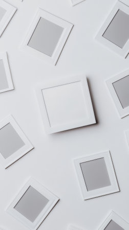 top view of white square frames on white background, abstract art conceptの素材