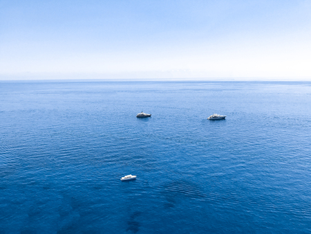 ships and boats in a bay, top viewの写真素材