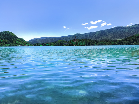 Lake Bled with Church and Mountains, Slovenia, Europe