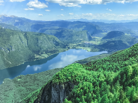 top view of lake bohinj sloveniaの写真素材